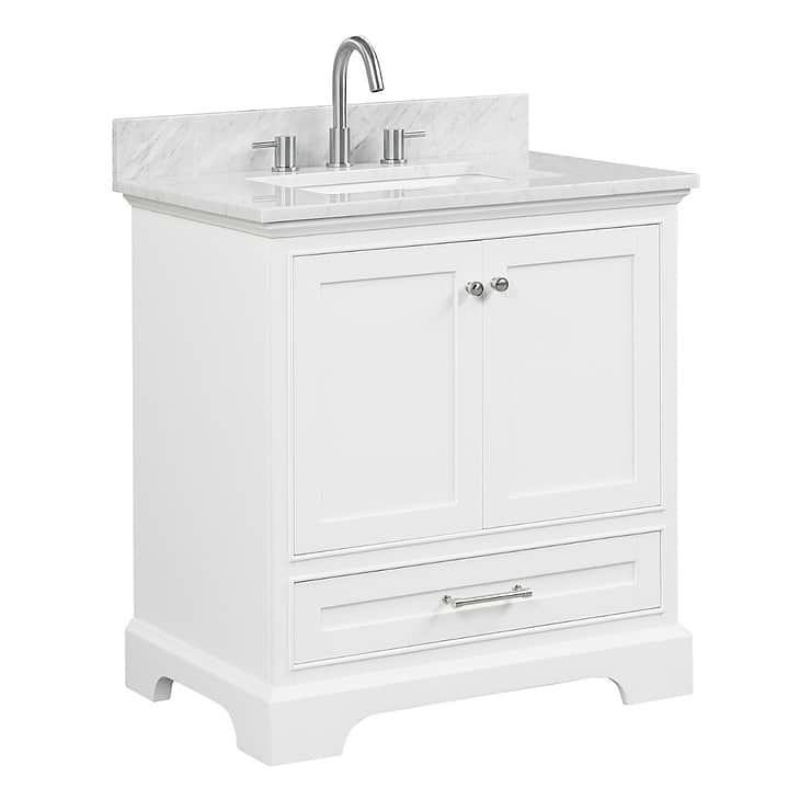 Glendale 30'' White Vanity And Marble Counter; in Style Ideas Classic, Traditional, Transitional