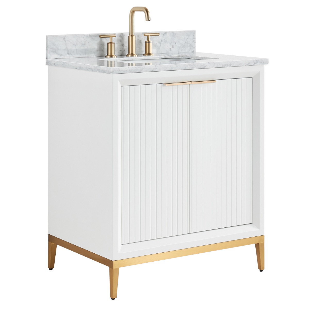 Bungalow White and Gold 30" Single Vanity with Carrara Marble Top