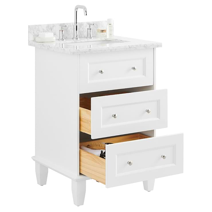 Nora 24" White Vanity with Carrara Marble Top and Ceramic Basin