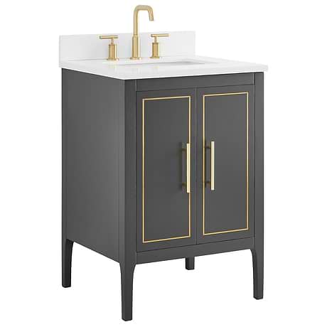 Province Charcoal and Gold 24" Single Vanity with Pure White Quartz Top