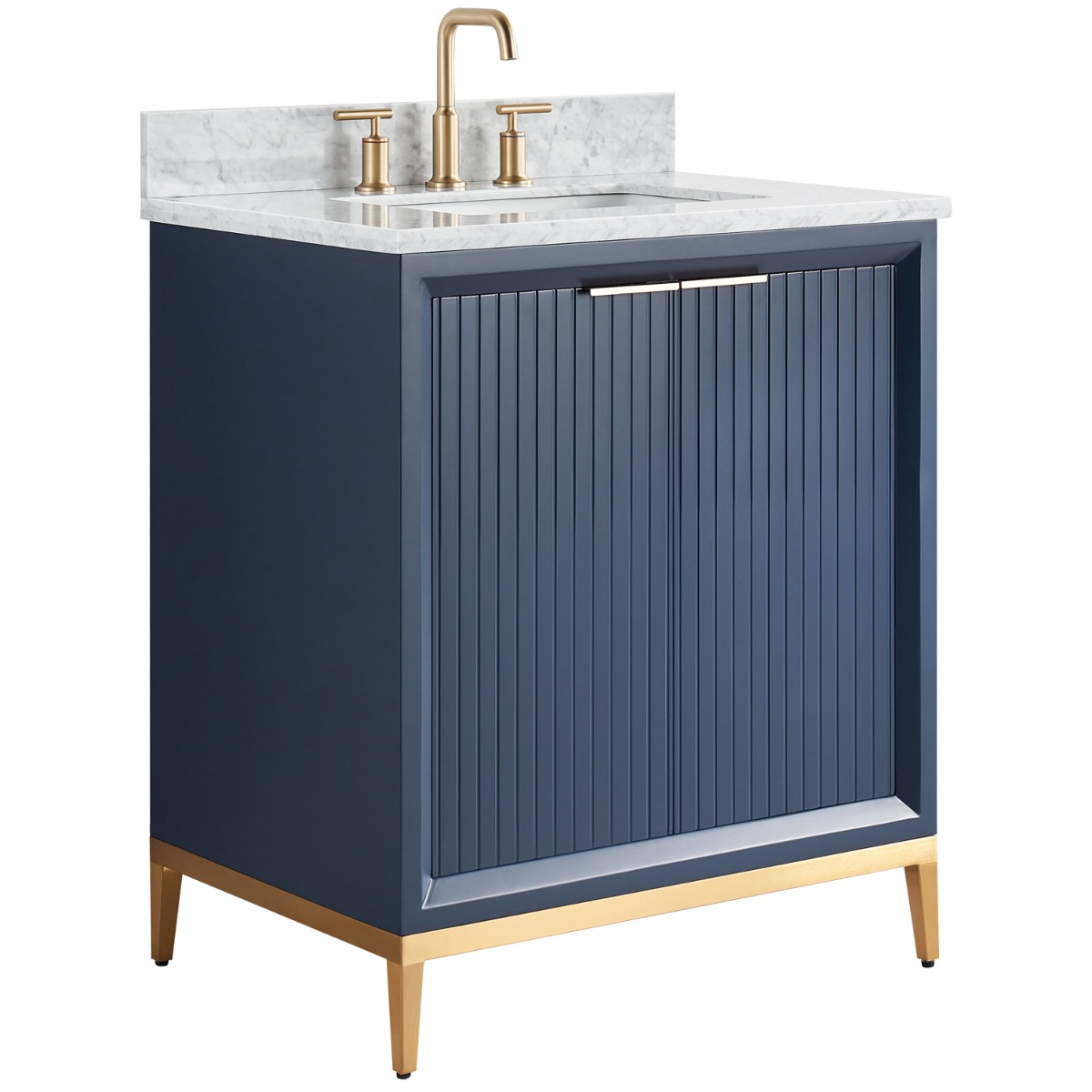 Bungalow Navy and Gold 30" Single Vanity with Carrara Marble Top