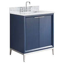 Bungalow Navy and Silver 30" Single Vanity with Carrara Marble Top