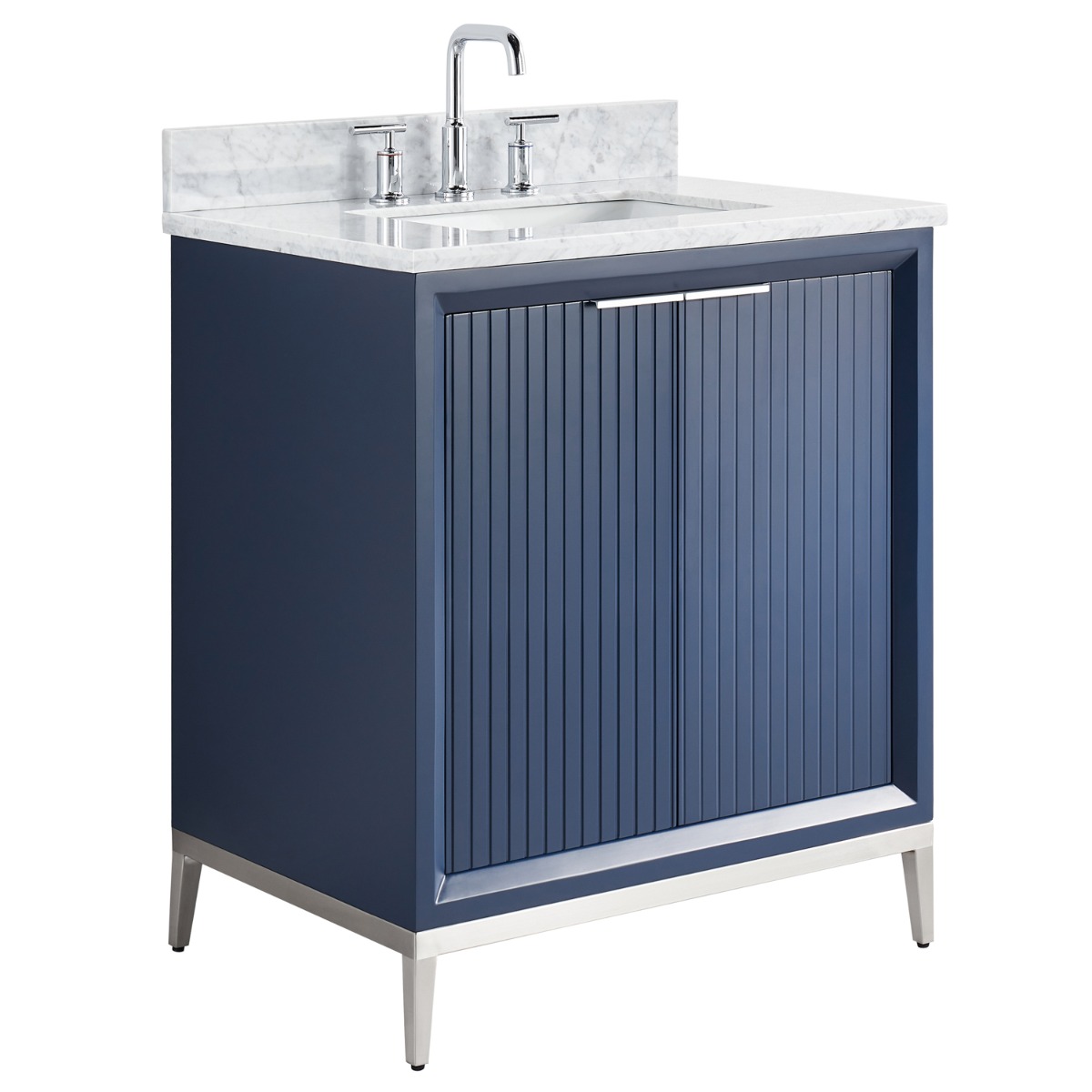 Bungalow Navy and Silver 30" Single Vanity with Carrara Marble Top