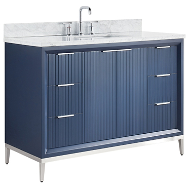 Bungalow Navy and Silver 48" Single Vanity with Carrara Marble Top