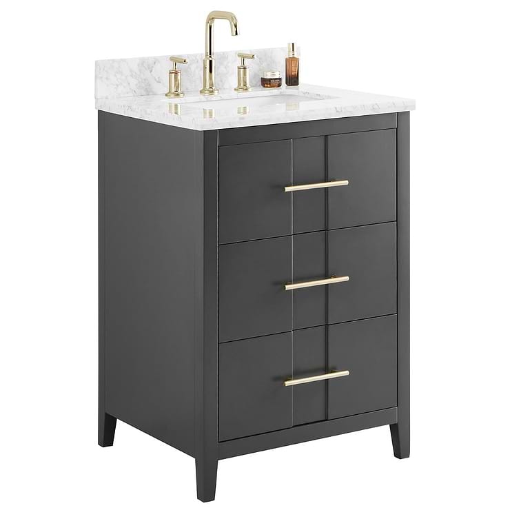 Iconic 24" Black and Gold Vanity with Carrara Marble Top and Ceramic Basin