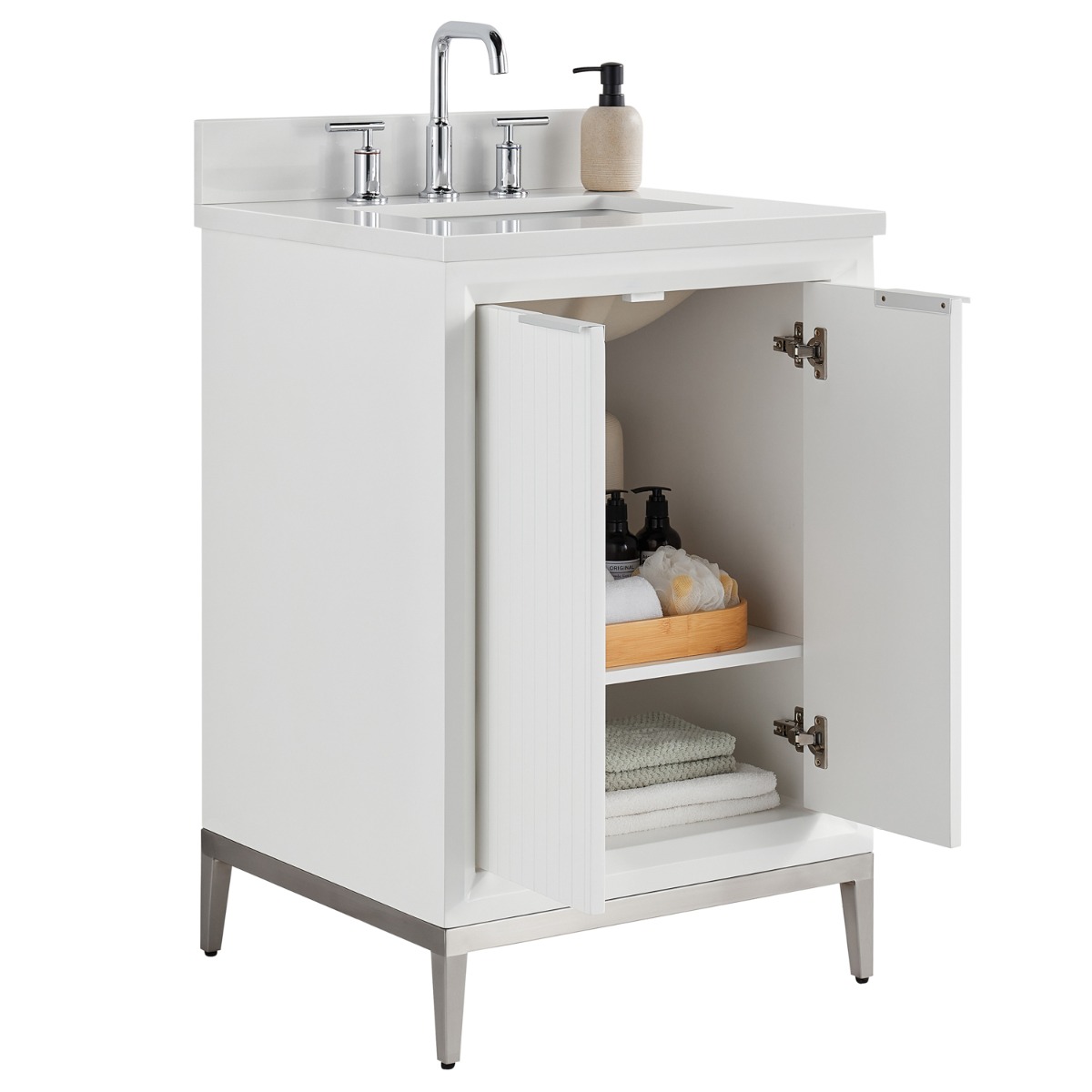 Bungalow White and Silver 24" Single Vanity with Pure White Quartz Top