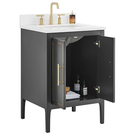 Province Charcoal and Gold 24" Single Vanity with Pure White Quartz Top