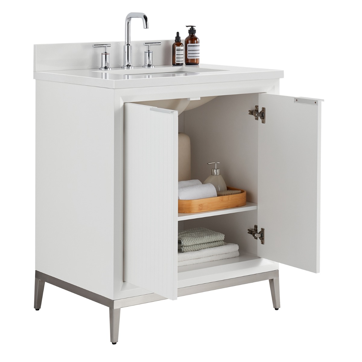 Bungalow White and Silver 30" Single Vanity with Pure White Quartz Top