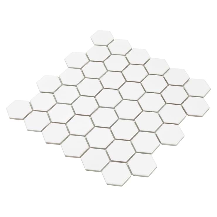 Serenity White 2" Matte Porcelain Hexagon Mosaic