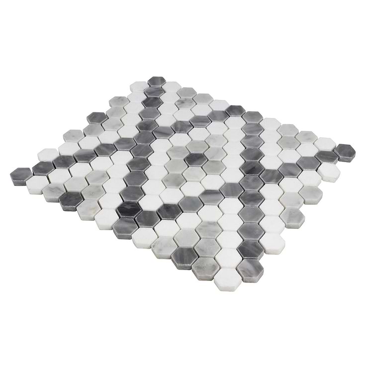 Euphoria Marble Amour Gray 1" Hexagon Patterned Diamond Polished Mixed Stone Mosaic Tile