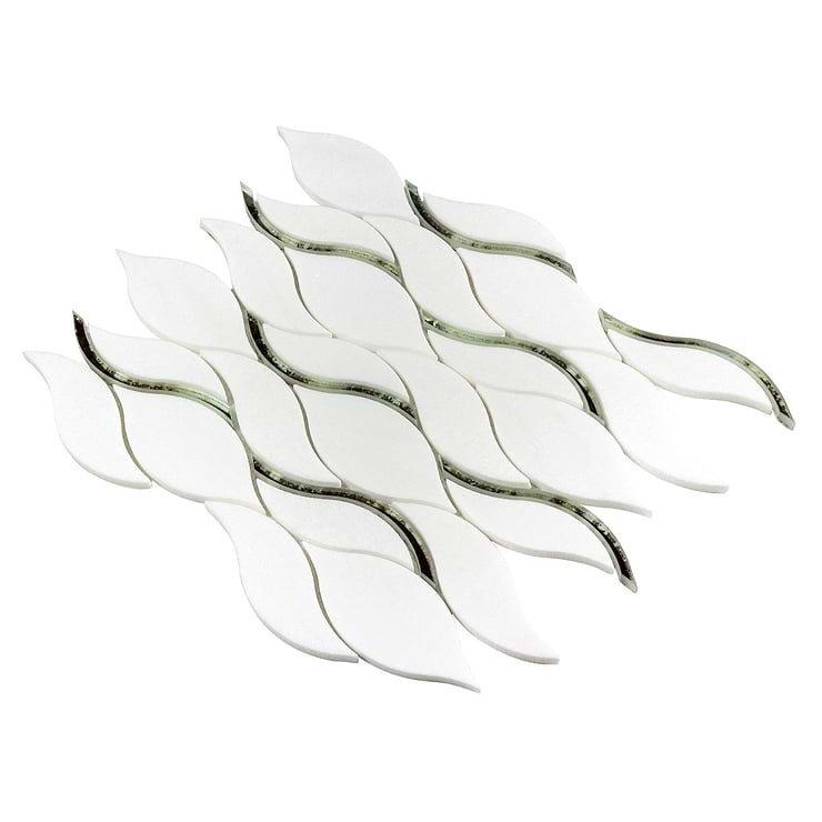 Euphoria Glass Lynx Silver Waved Teardrop Polished Thassos Marble Mosaic Tile