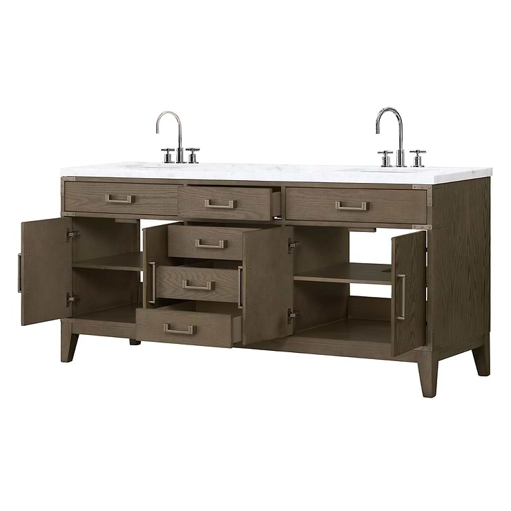 Aiden Gray Oak 72" Double Vanity wth Carrara Marble Top