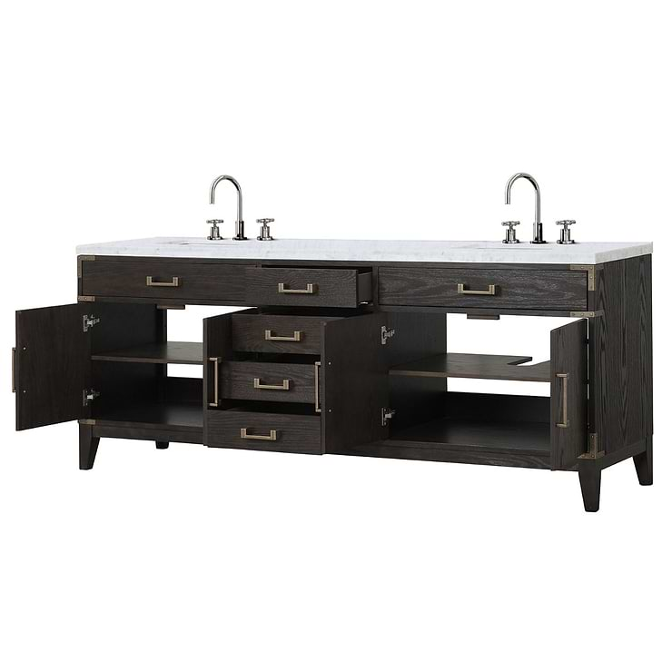 Aiden Brown Oak 84" Double Vanity with Carrara Marble Top