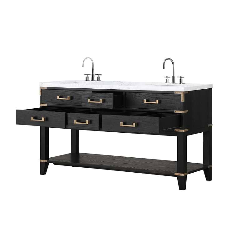 Calico Black Oak 60" Double Vanity with Carrara Marble Top