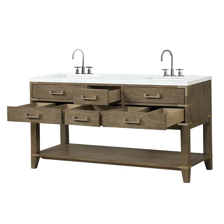 Calico Gray Oak 60" Double Vanity with Carrara Marble Top