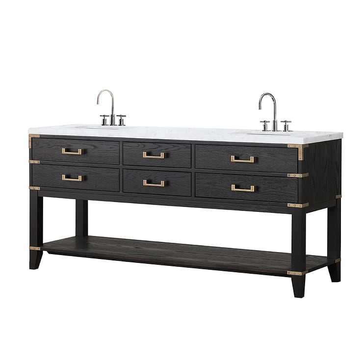 Calico Black Oak 72" Double Vanity with Carrara Marble Top