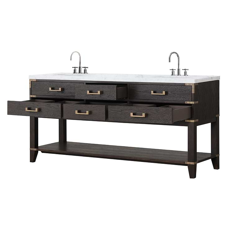 Calico Brown Oak 72" Double Vanity with Carrara Marble Top