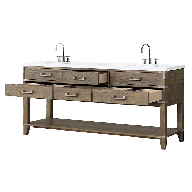 Calico Gray Oak 72" Double Vanity with Carrara Marble Top