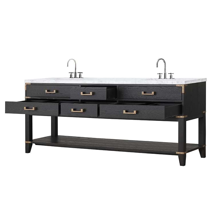 Calico Black Oak 80" Double Vanity with Carrara Marble Top