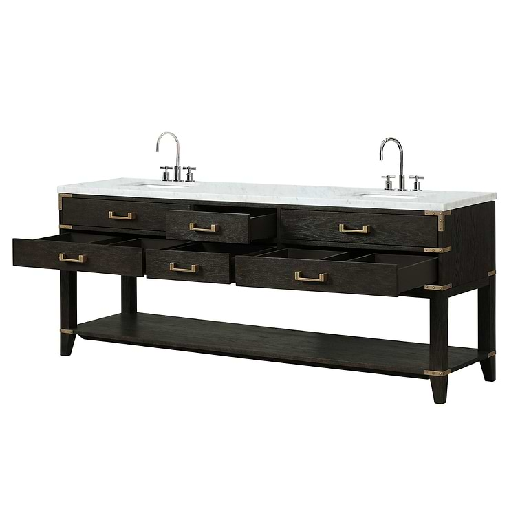 Calico Black Oak 84" Double Vanity with Carrara Marble Top