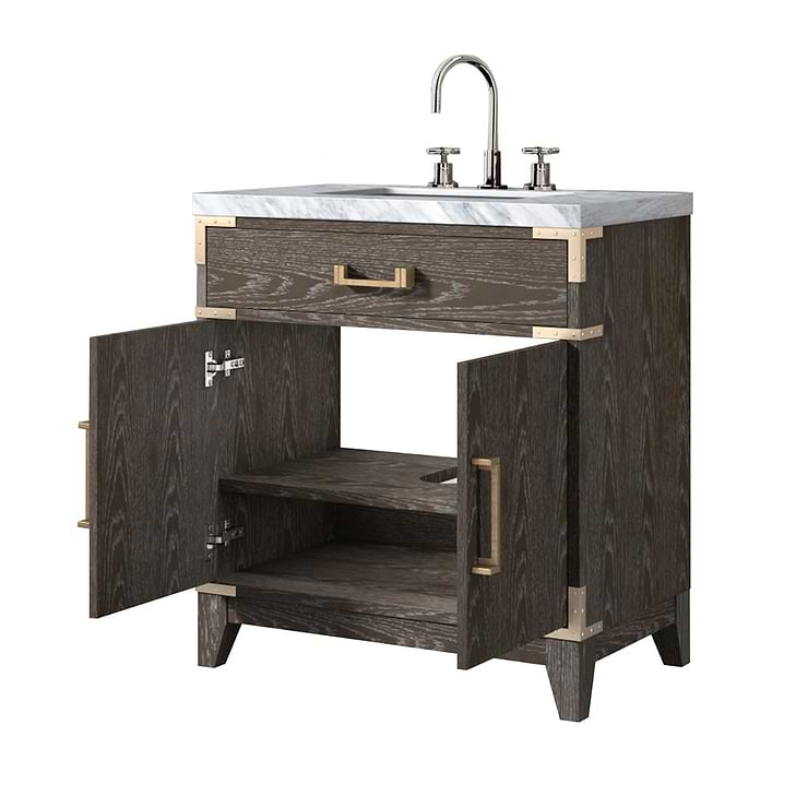 Aiden Brown Oak 30" Single Vanity with Carrara Marble Top