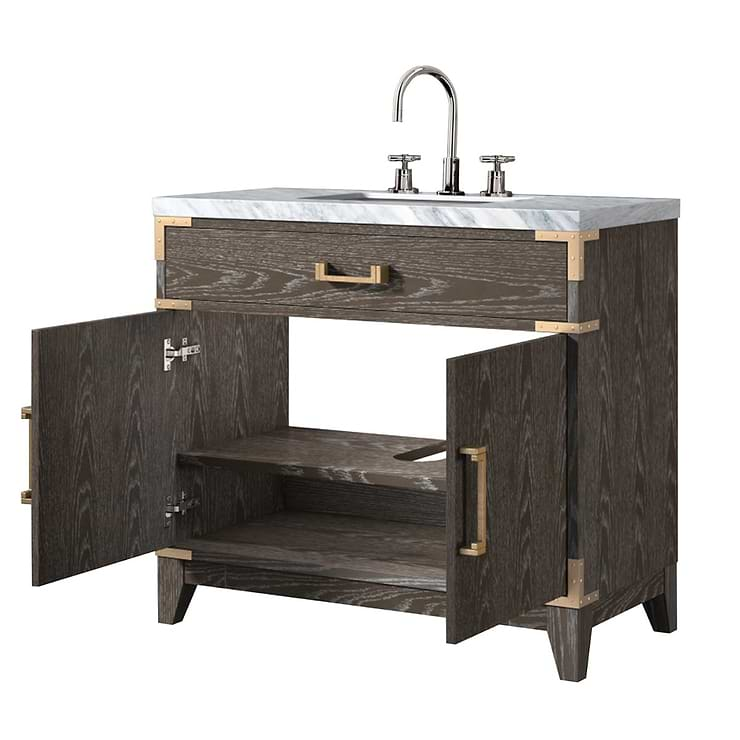 Aiden Brown Oak 36" Single Vanity with Carrara Marble Top