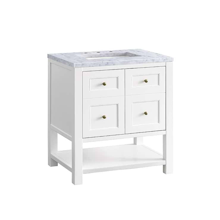 James Martin Vanities Breckenridge Bright White 30" Single Vanity with Carrara Marble Top