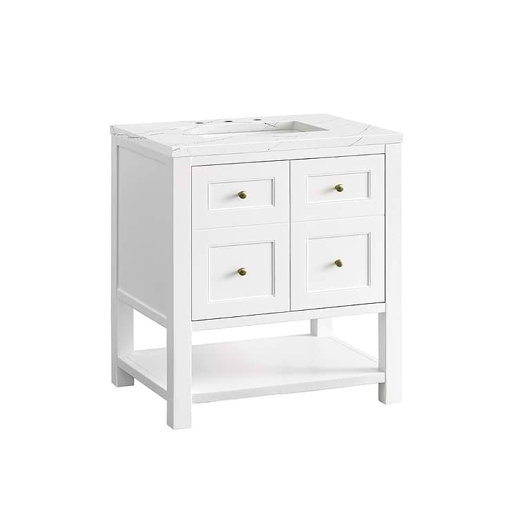 James Martin Vanities Breckenridge Bright White 30" Single Vanity with Ethereal Noctis Quartz Top