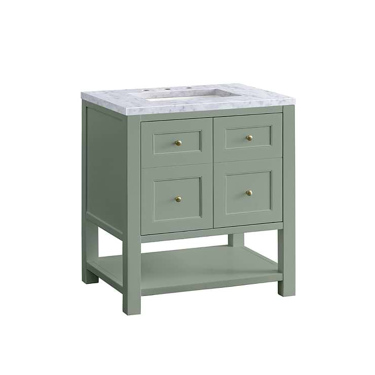 James Martin Vanities Breckenridge Smokey Celadon Green 30" Single Vanity with Carrara Marble Top