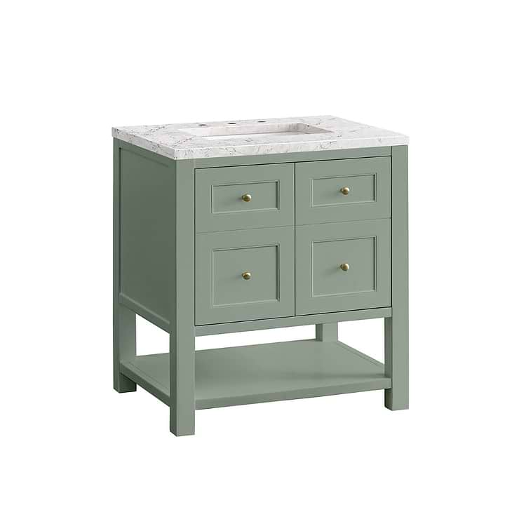 James Martin Vanities Breckenridge Smokey Celadon Green 30" Single Vanity with Eternal Jasmine Pearl Quartz Top