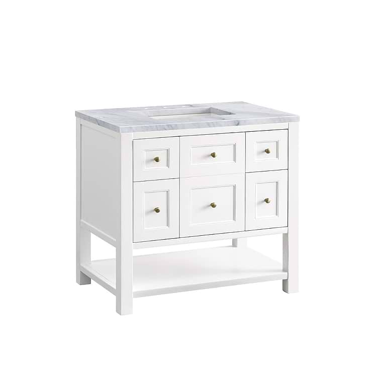 James Martin Vanities Breckenridge Bright White 36" Single Vanity with Carrara Marble Top