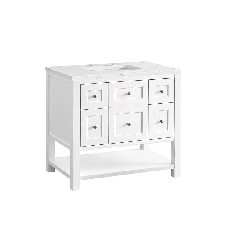 James Martin Vanities Breckenridge Bright White 36" Single Vanity with Ethereal Noctis Quartz Top