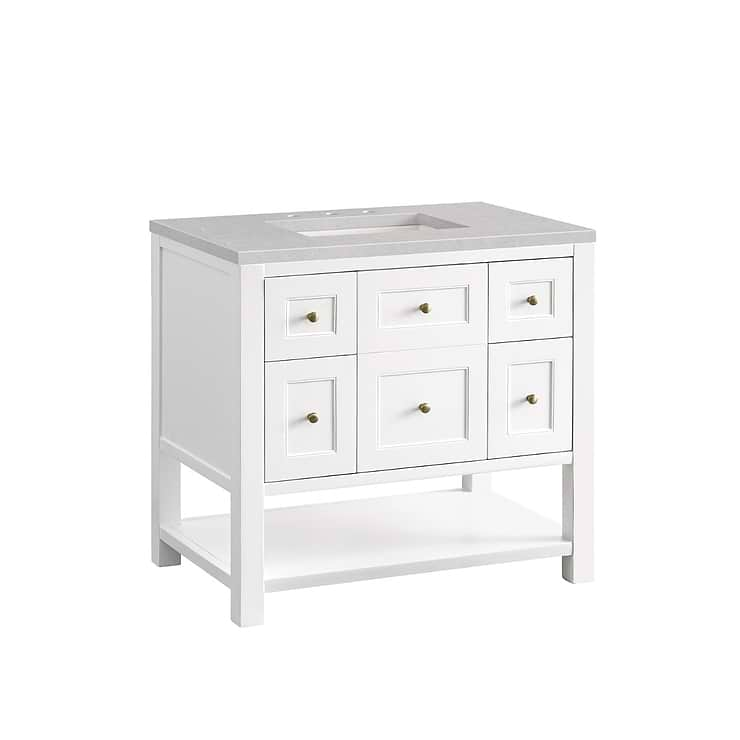 James Martin Vanities Breckenridge Bright White 36" Single Vanity with Eternal Serena Quartz Top