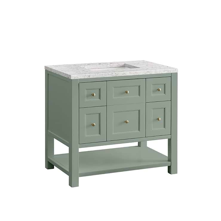 James Martin Vanities Breckenridge Smokey Celadon Green 36" Single Vanity with Eternal Jasmine Pearl Quartz Top