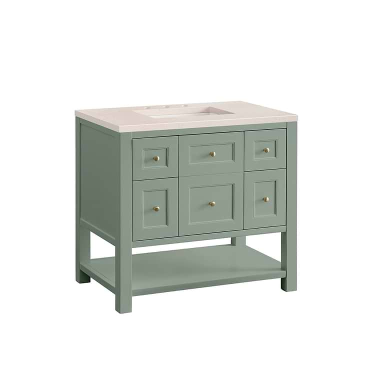 James Martin Vanities Breckenridge Smokey Celadon Green 36" Single Vanity with Eternal Marfil Quartz Top