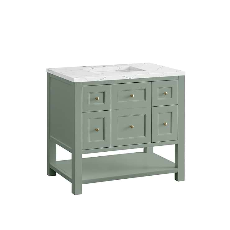 James Martin Vanities Breckenridge Smokey Celadon Green 36" Single Vanity with Ethereal Noctis Quartz Top