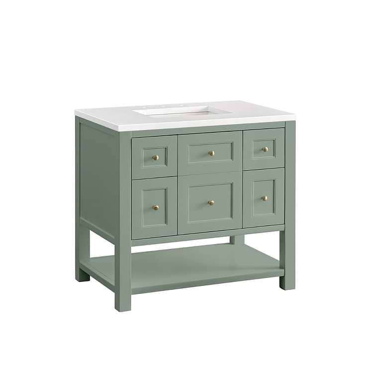 James Martin Vanities Breckenridge Smokey Celadon Green 36" Single Vanity with White Zeus Quartz Top