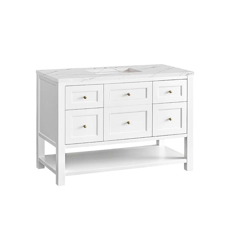 James Martin Vanities Breckenridge Bright White 48" Single Vanity with Ethereal Noctis Quartz Top