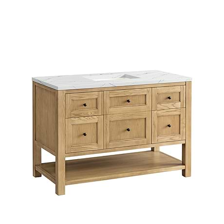 Breckenridge Light Natural Oak 48" Single Vanity with Ethereal Noctis Quartz Top by JMV