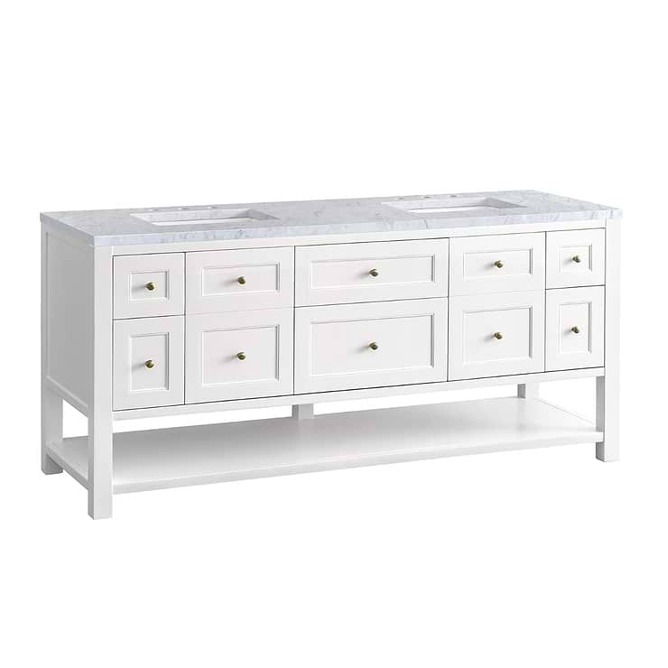 James Martin Vanities Breckenridge Bright White 72" Double Vanity with Carrara Marble Top