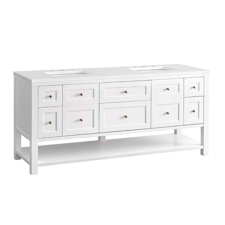 James Martin Vanities Breckenridge Bright White 72" Double Vanity with White Zeus Quartz Top