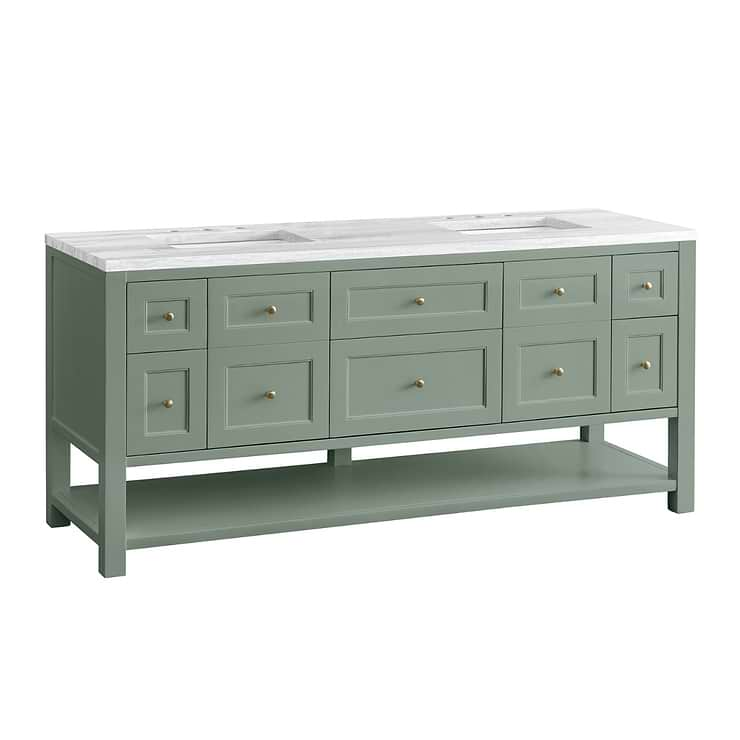 James Martin Vanities Breckenridge Smokey Celadon Green 72" Double Vanity with Arctic Fall Solid Surface Top