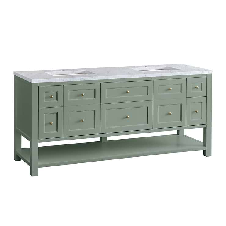 James Martin Vanities Breckenridge Smokey Celadon Green 72" Double Vanity with Carrara Marble Top