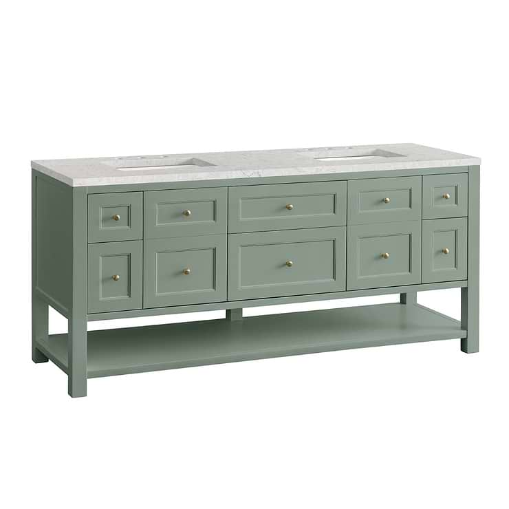 James Martin Vanities Breckenridge Smokey Celadon Green 72" Double Vanity with Eternal Jasmine Pearl Quartz Top