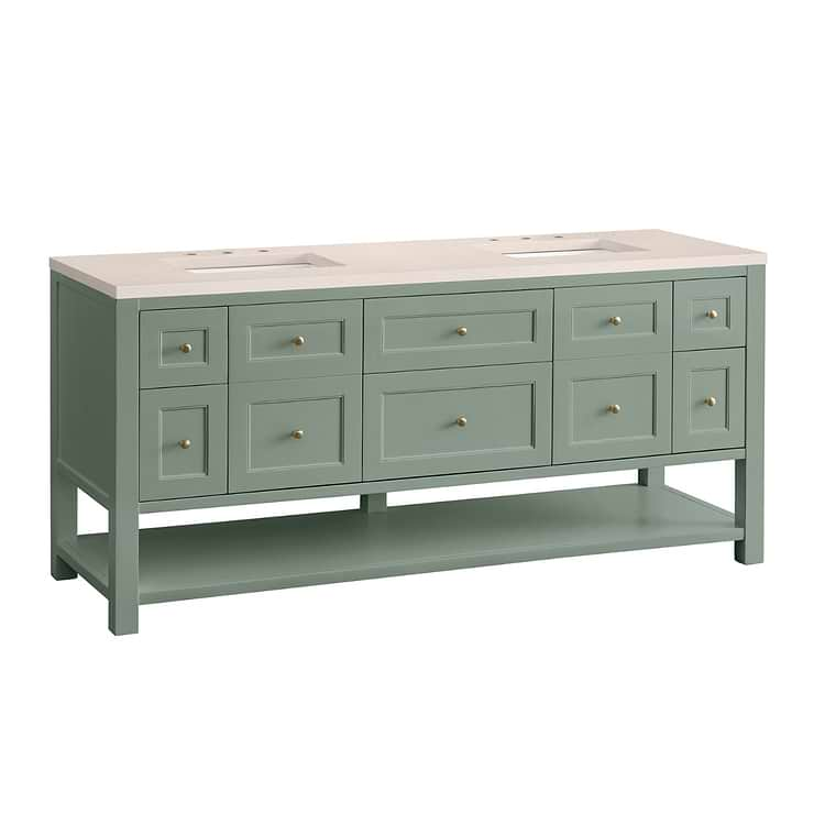 James Martin Vanities Breckenridge Smokey Celadon Green 72" Double Vanity with Eternal Marfil Quartz Top