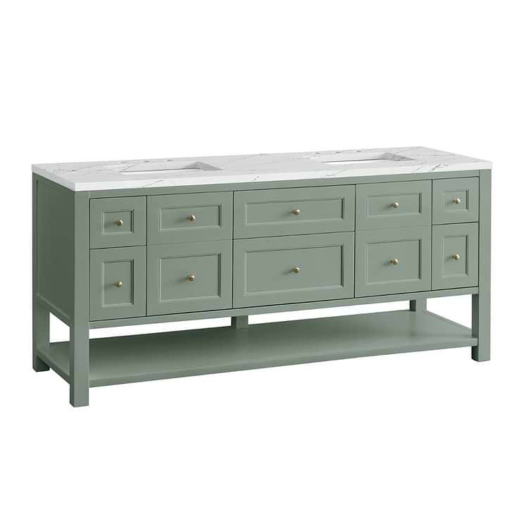 James Martin Vanities Breckenridge Smokey Celadon Green 72" Double Vanity with Ethereal Noctis Quartz Top