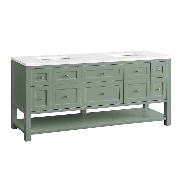 James Martin Vanities Breckenridge Smokey Celadon Green 72" Double Vanity with White Zeus Quartz Top