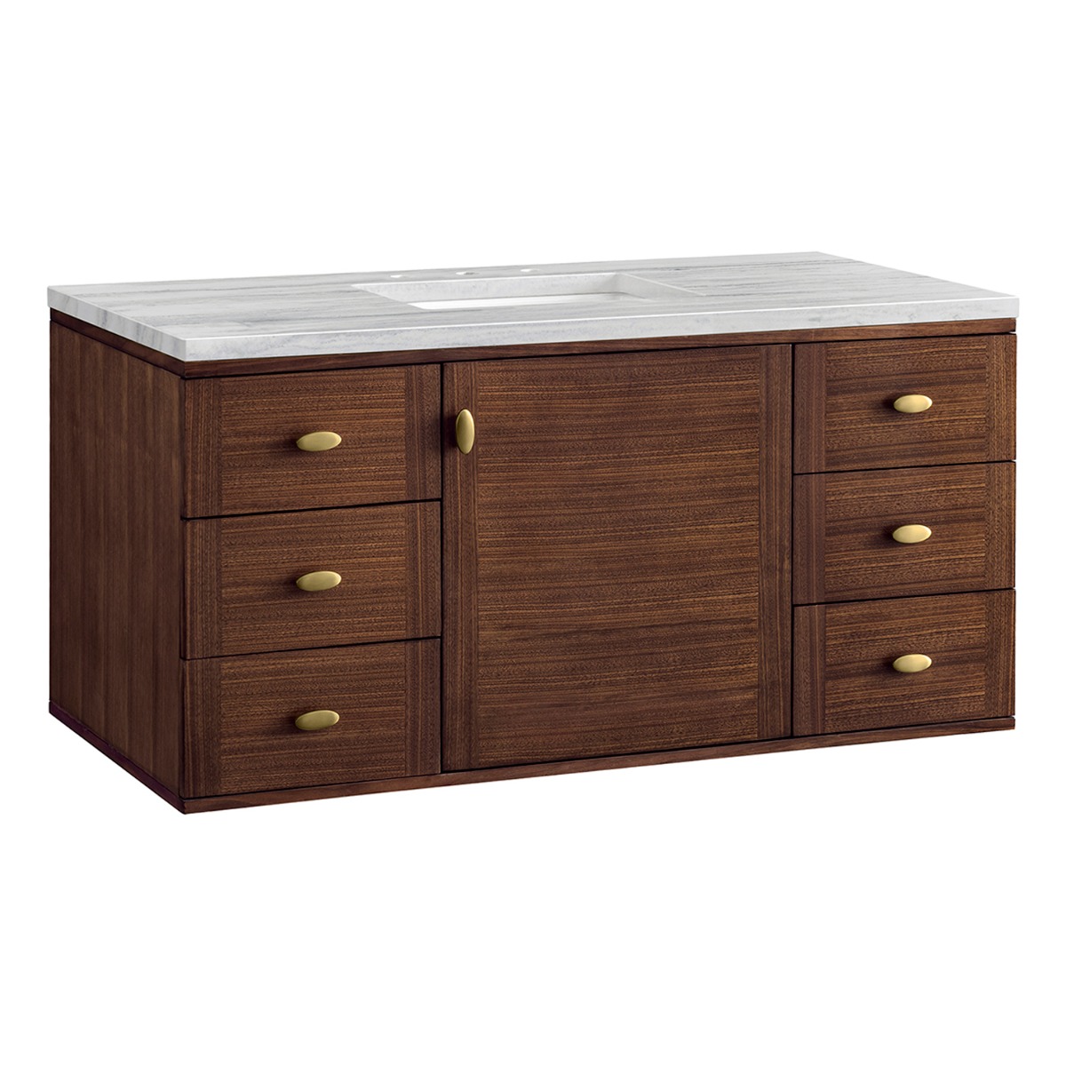 James Martin Vanities Amberly Mid-Century Walnut 48" Single Vanity with Arctic Fall Solid Surface Top