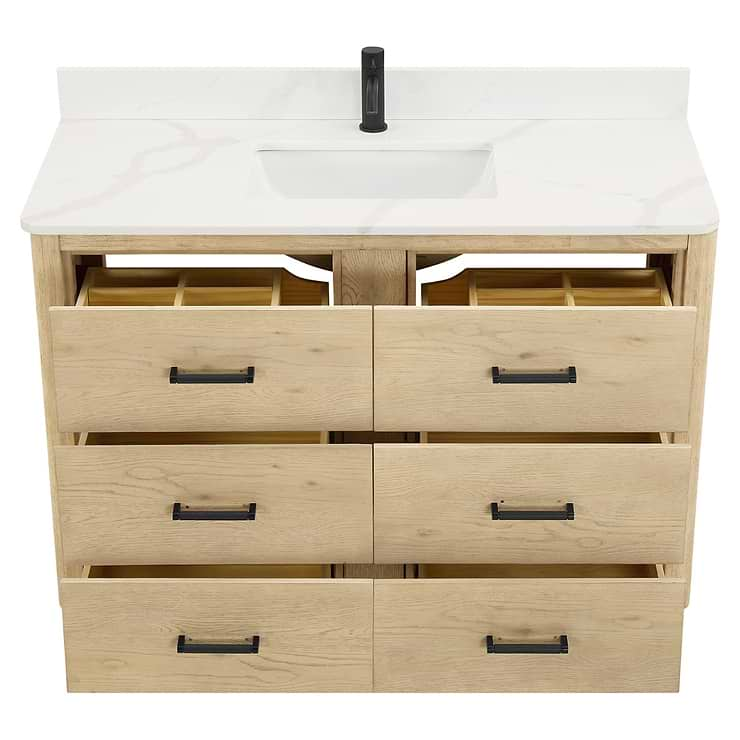 Genora Blonde Oak 48" Single Vanity with Pacific White Quartz Top