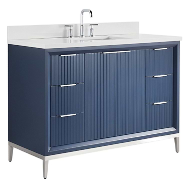 Bungalow Navy and Silver 48" Single Vanity with Pure White Quartz Top